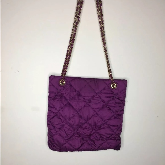 Purple Quilted DKNY Shoulder Purse With Gold Accents - Picture 6 of 7